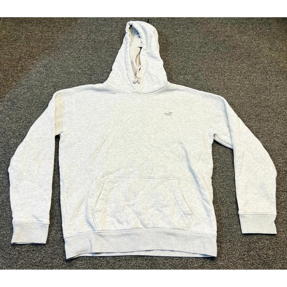 Hollister Hoodie Mens Small Gray Fleece Lined Logo Kangaroo Pocket Athleisure